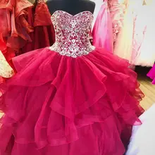 Платье с оборками бордового цвета, vestidos de 15,, бальное платье, Пышное Бальное платье с бисером, бальное платье на бретелях, милое 15 платье, длинное платье на выпускной, кружевные платья