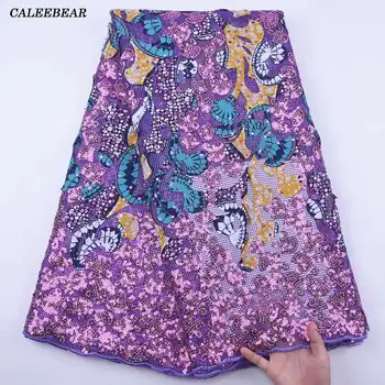 

2020 African Sequins Lace Fabric Purple French Wax Fabric With Sequins Embroidery Nigerian Tulle Net Lace For Dress Party S1984