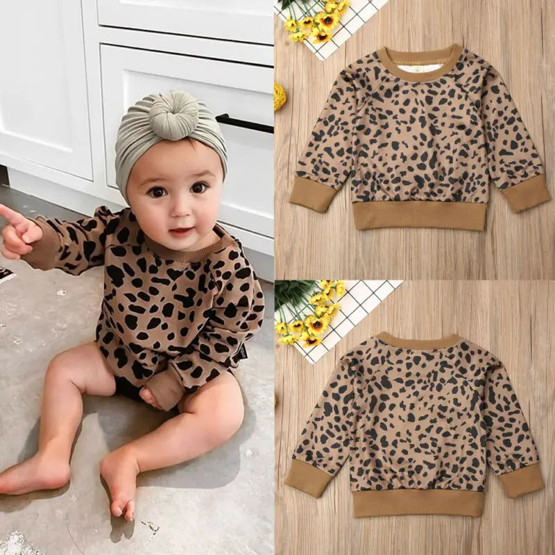 Pudcoco/осенние леопардовые топы для маленьких девочек; футболка; пуловеры; одежда