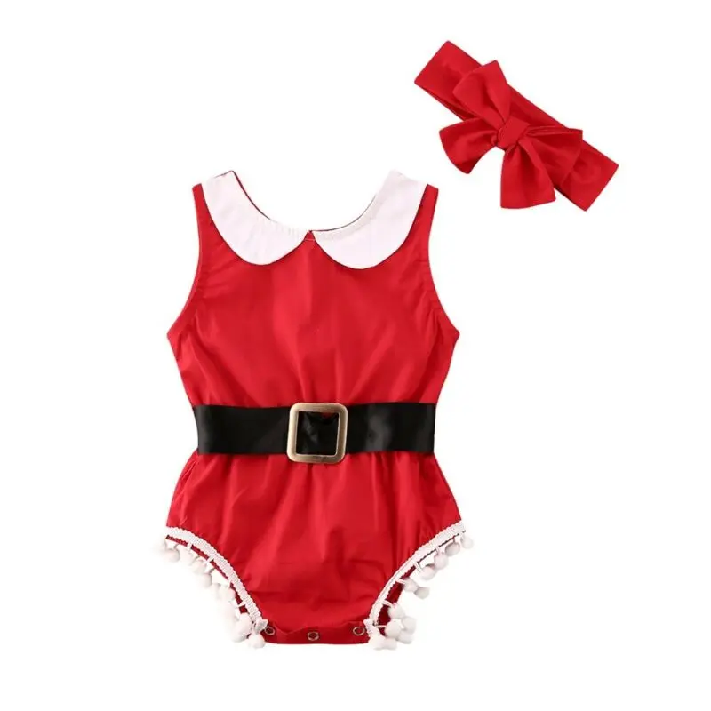

Christmas Baby Girl 0-24M Clothes Tassel Romper Jumpsuit Headband Outfit Xmas Party Outfits Clothes Set