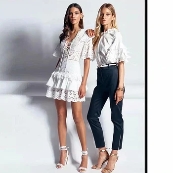 

Runway High Quality 2020 Spring Summer New Women'S Fashion Party Work Casual Sexy V-Neck Elegant Chic Girls Hollow Ribbon Dress