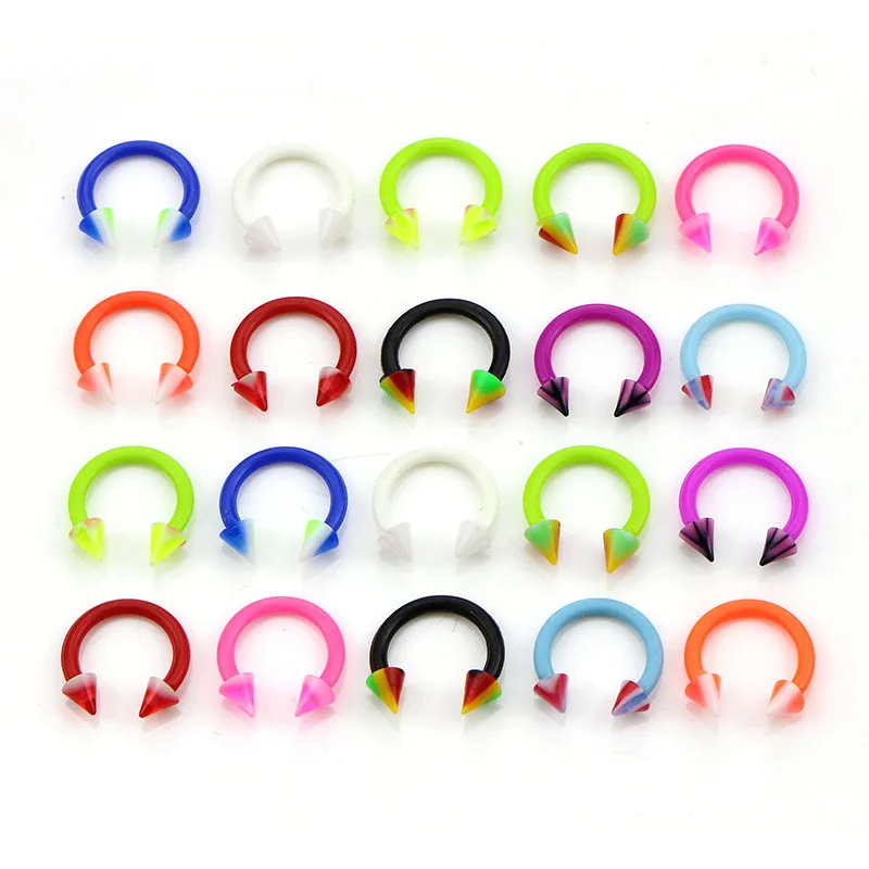 20Pcs/Set Fashion Mixed Color Medical Acrylic Fake Nose Ring Septum No Piercing Hoop Piercing
