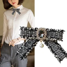 Английский женский шикарный галстук-бабочка винтажный черный бант булавка-ленточка галстук Дамская Мода Стразы Peal Воротник Одежда Аксессуары