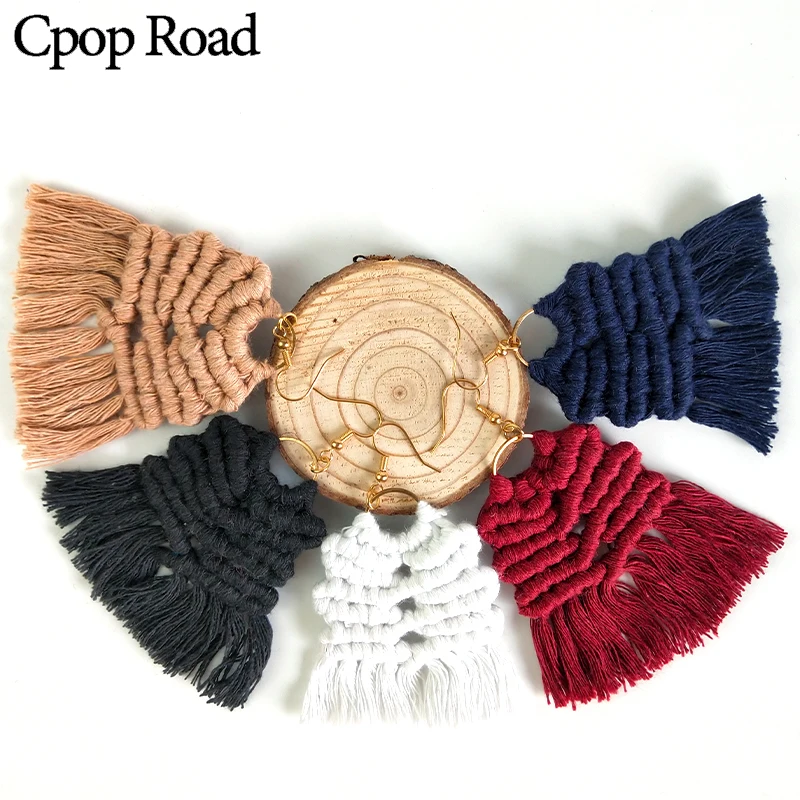 

Cpop New Vintage Boho Handmade Weave Macrame Earring Bridesmaid Gifts Jewelry Ethnic Feather Fringe Tassel Earrings Accessories
