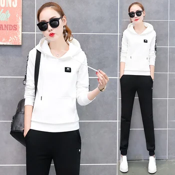 

2020 spring women's fashion large size hoodies tops+pants suits female casual Simple plus size two piece sets
