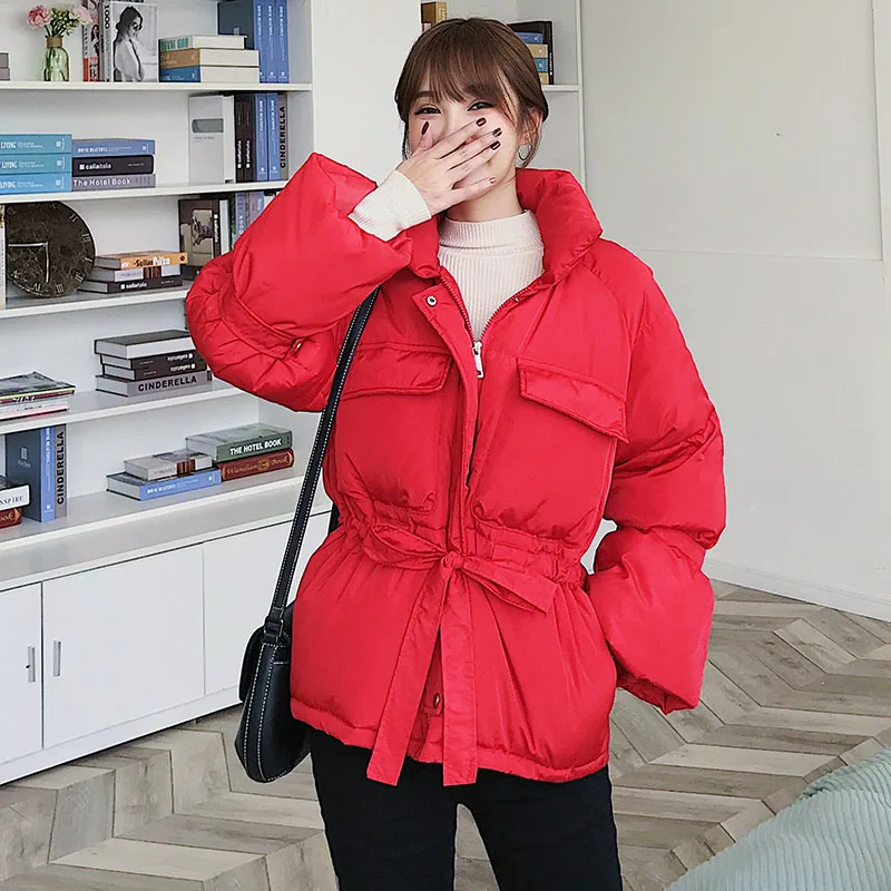 Женская куртка и пальто, зимняя теплая корейская мода, Черный пуховик, Женская Толстая парка, рукав-фонарик, повседневное милое пуховое пальто