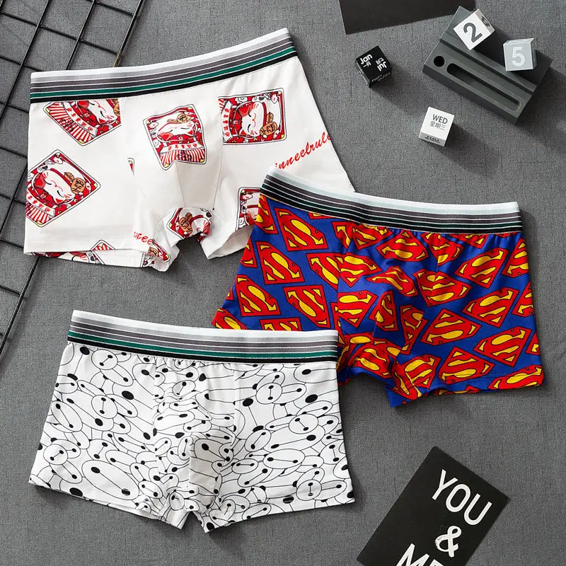 3pcs/Lot boxer briefs man Lovely Underpants Men boxers Cartoon men's funny  panties with print Breathable sexy underwear for men