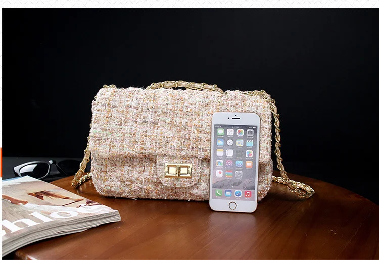 Womens Wool Plaid Handbag Double Flap Lattice Handbag Purse 2019 Classic Luxury Tweed Crossbody bag Chain Shoulder Bag for Women (11)
