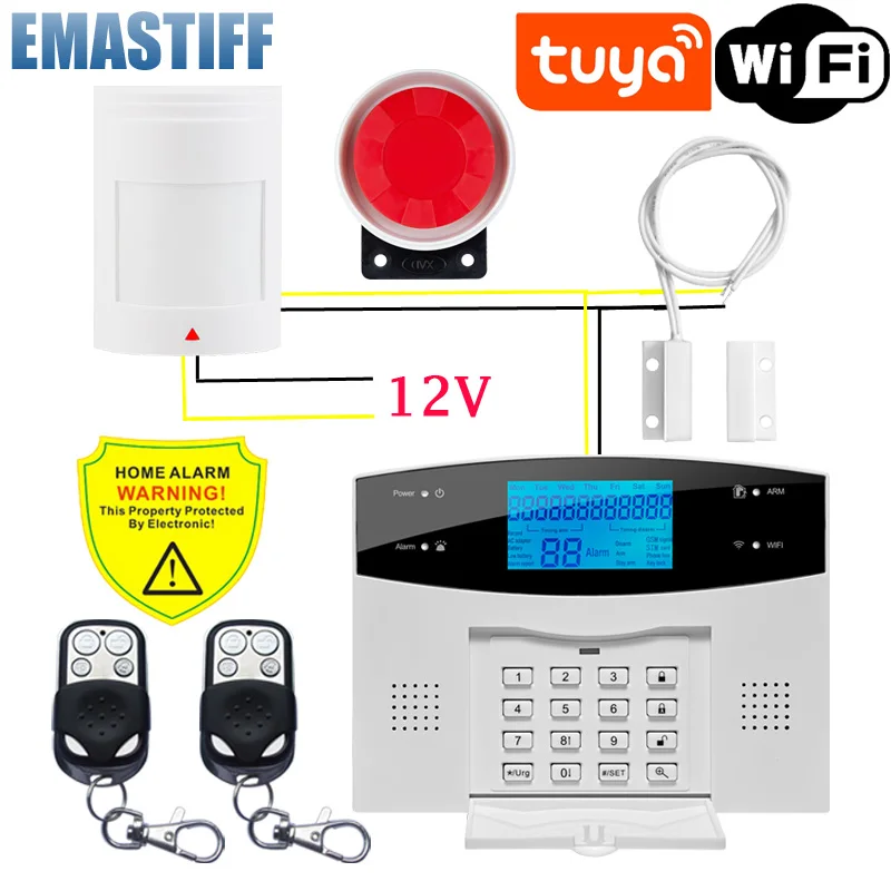 WIFI Wireless Wire GSM Home Security Alarm System With Motion Sensor Smoke Detector For Tuya Smart Life APP Works Alexa & Google