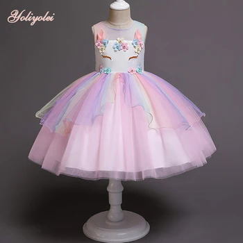 

YOLIYOLEI Cute 3T-10 Girl Fashion Dress For Party Birthday Casual Girls Dresses Princess Clothes Pink Blue Purple vestidos