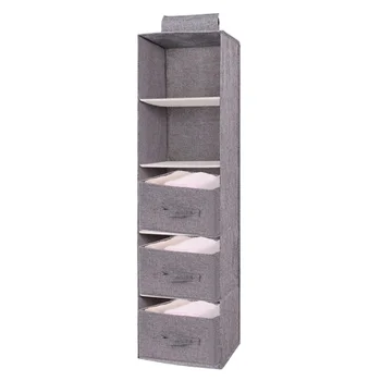 

3/5-Tier Cloth Hanging Closet Organizer Collapsible Sundries Storage Shelves with 3pcs Dustust-proof Sundries Storage Basket
