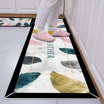 

Nordic Kitchen Mats PVC Leather Carpet Anti Slip oil-proof Door Mat Waterproof Bath Mat for Home Kitchen Bathroom Long Rug