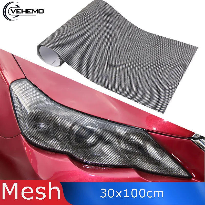 

VEHEMO Universal Black 30x100CM PVC Car Stying Perforated Mesh Hollow Film Sheet Headlight Taillight Fog Brake Light sticker