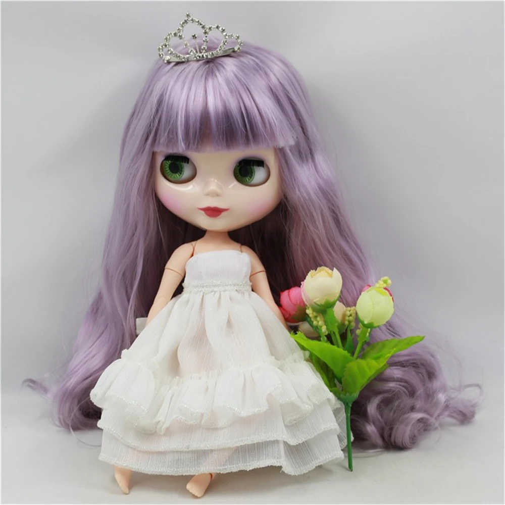

Blyth Nude Doll long wavy hair with Bangs light purple suitable for DIY bjd blyth joint body doll