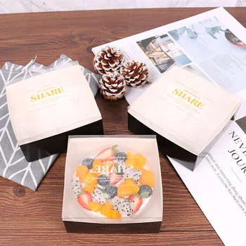 

50pcs High quality square black paper lunch box 4inch cake boxes baking packaging fruit mousse dessert box party favors gift box