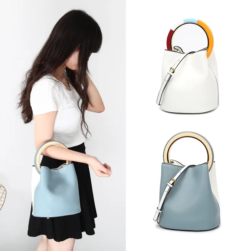 

2019 New Genuine Leather Women Handbag Fashion Female Totes Bucket Bag Vintage Large Capacity Lady Shoulder Crossbody Bags Purse