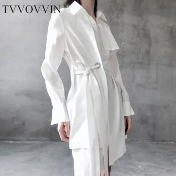 

loose French Style Minority Bandage Dress Long Sleeve 2020 Spring New Elegant Turn down Collar Dresses Women Clothes DMY3383