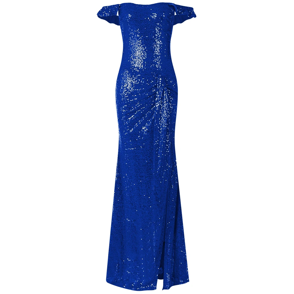 Echoine, женское сексуальное Элегантное Длинное платье, плиссированное, сшитое блестками, для банкета, вечеринки, женское рождественское облегающее платье - Цвет: Синий