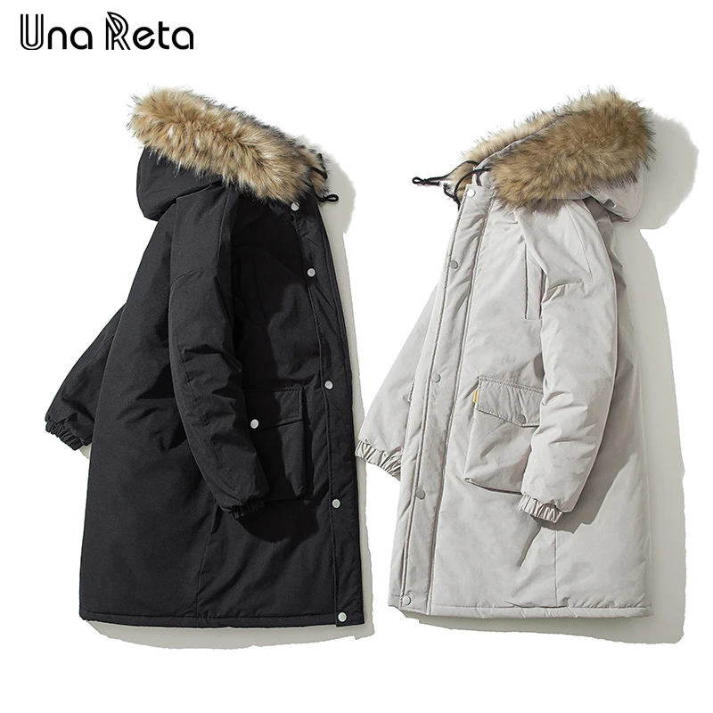 Una Reta/Зимняя Мужская парка, Новая повседневная куртка с большим меховым воротником и капюшоном, Мужская модная Высококачественная теплая парка с карманом