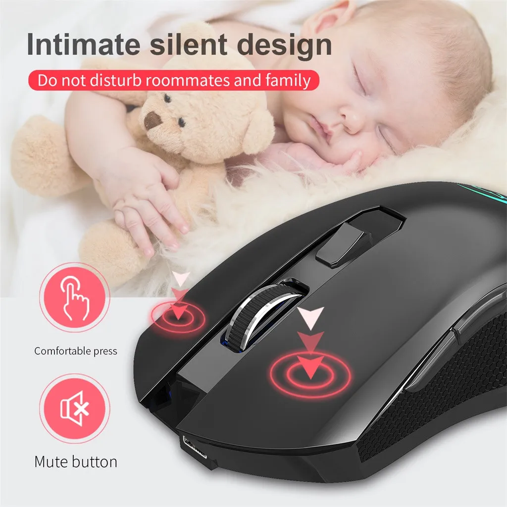 2.4G USB Wireless 6 Buttons Mouse Colorful Lighting 3 Modes 2400DPI Adjustable Rechargeable Silent Gaming Mice for Home Office|Мыши| |