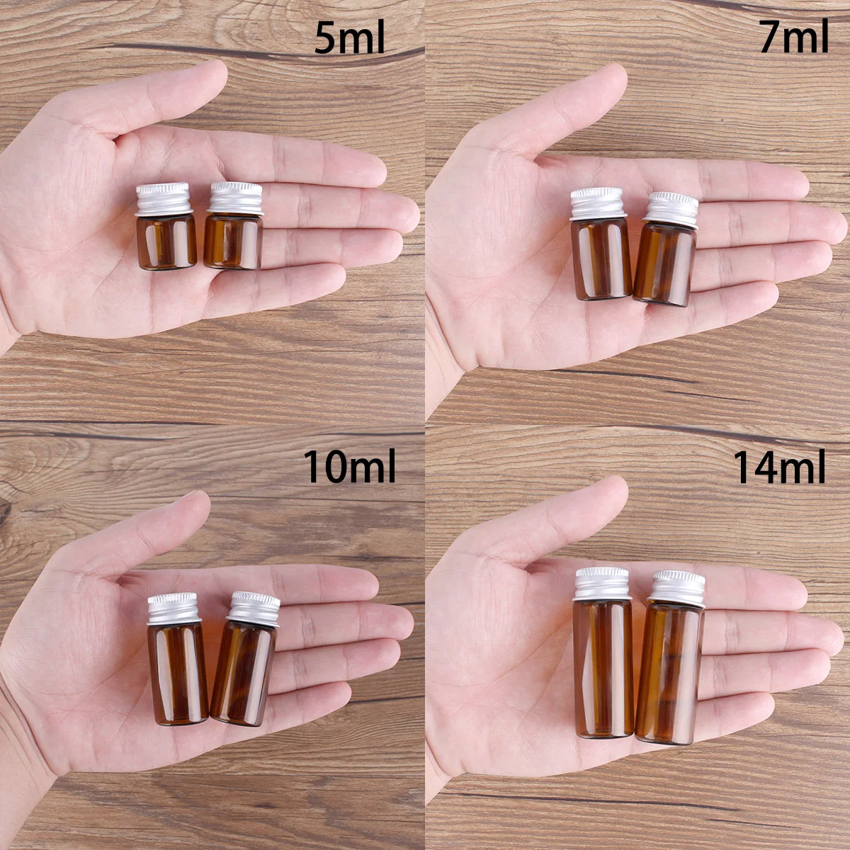 50 pieces 5ml/7ml/10ml/14ml/18ml/20ml/25ml/30ml Amber Glass Potion Bottles with Aluminium Lids Small Jars Vials 8 Sizes U-pick 3