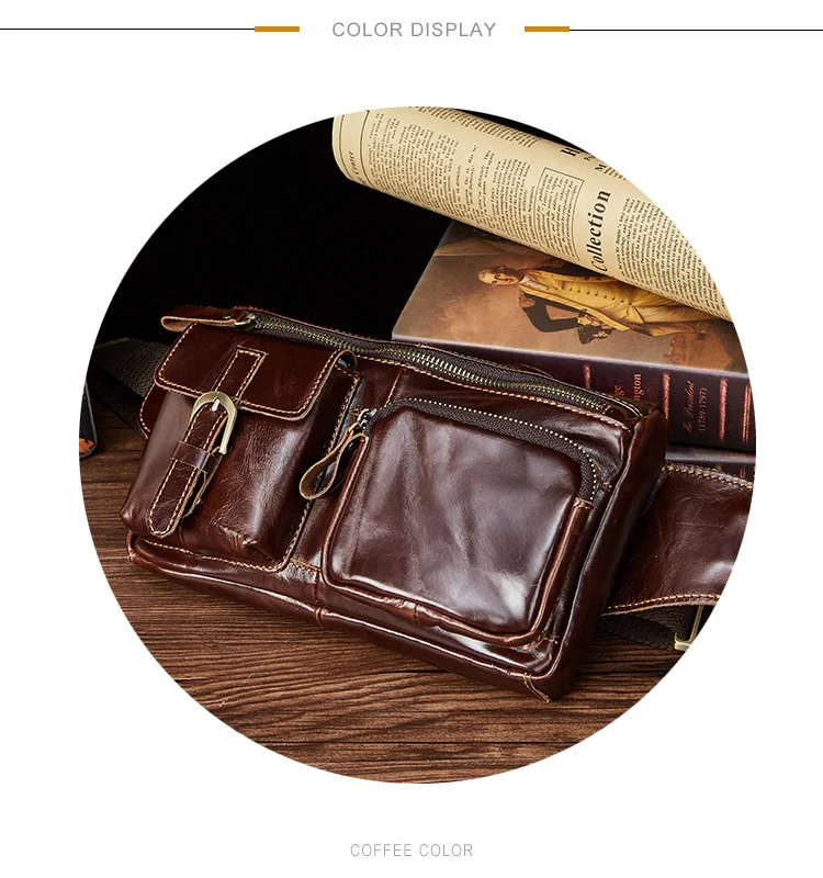 Crossten Genuine leather waist Pack men Retro coin purse belt bag Bum fanny pack Pouch Bag for large screen smartphone