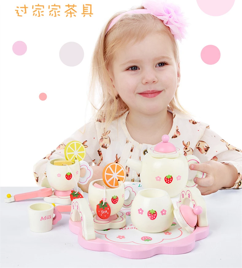 Afternoon Tea Wooden Set Kitchen Baby Girl Toys Wood Kids Pretend Play Early Learning Educational New Year Birthday Gift (10)