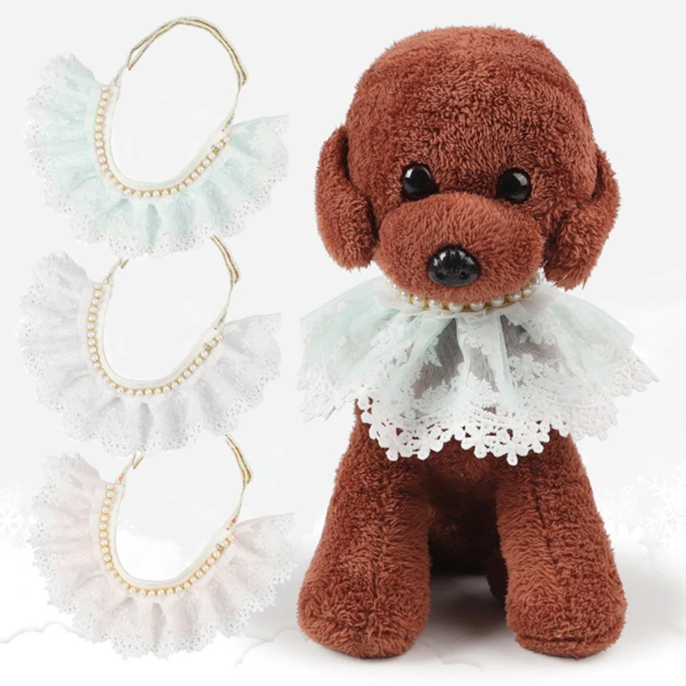 Dog Cat Pet Bib Faux Pearl Collar Bandanas Lace Mesh Kitten Puppy Neckerchief Pet Supplies Cute Pets Scarf Clothing Accessories