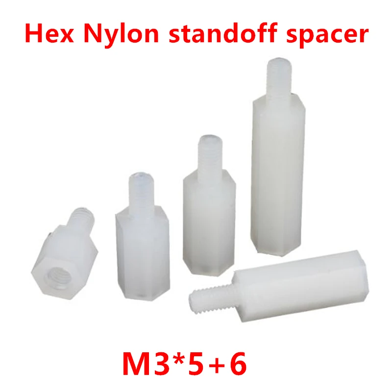 500pcs/lot M3*5+6 Nylon Hex Standoff Spacer M3 Male X M3 Female 5mm