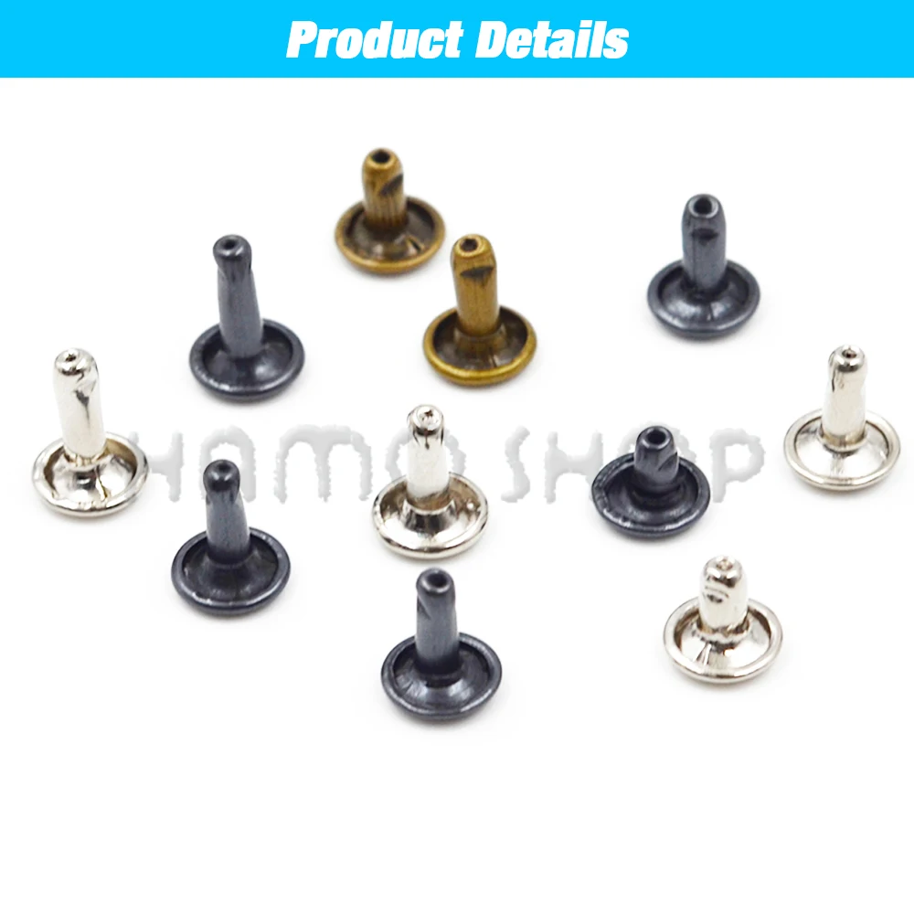 Description Picture 5 of item100Sets 5-15mm Metal Double Cap Rivets Stud Round Nail Rivet With Tool For Leathercraft Accessories Shoes Bag Belt Cloth Garment