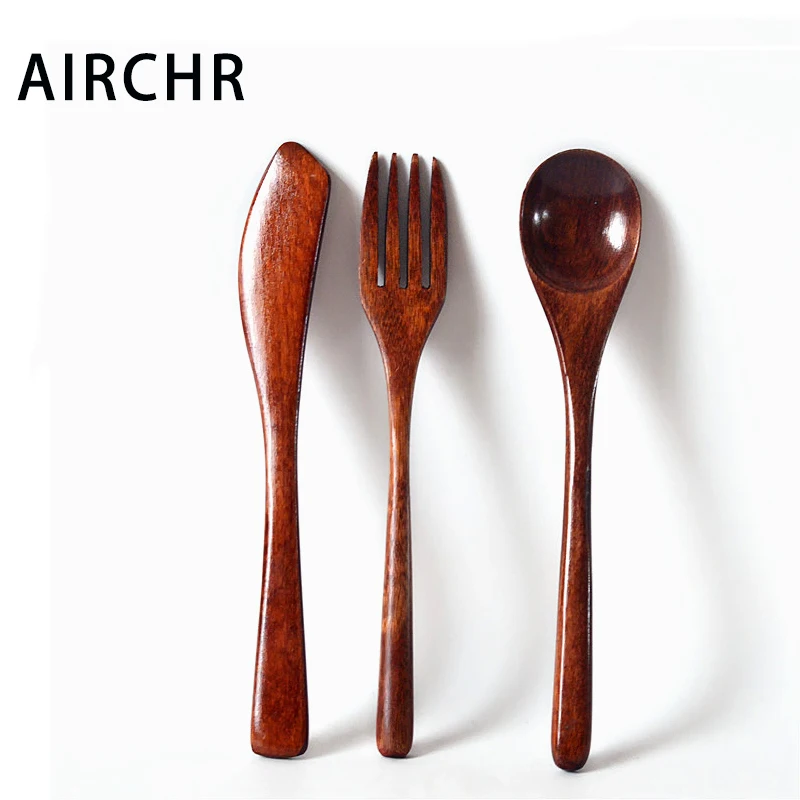 Набор японских столовых приборов из натуральной древесины ложка вилка нож