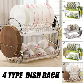 

Multifunctional 2 Layer Dish Rack Kitchen Organizer Storage Drainer Drying Plate Shelf Sink Supplies Knife and Fork Container