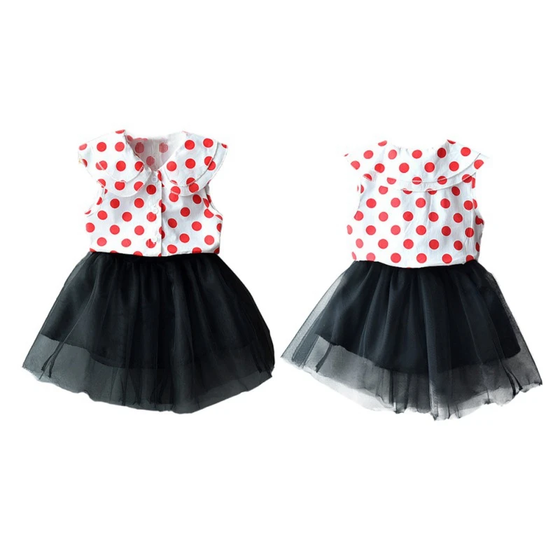 

Summer Baby Girl Skirt Set Casual Dot Print Sleeveless Shirt + Mesh Skirt Suit Children's Clothing Suits
