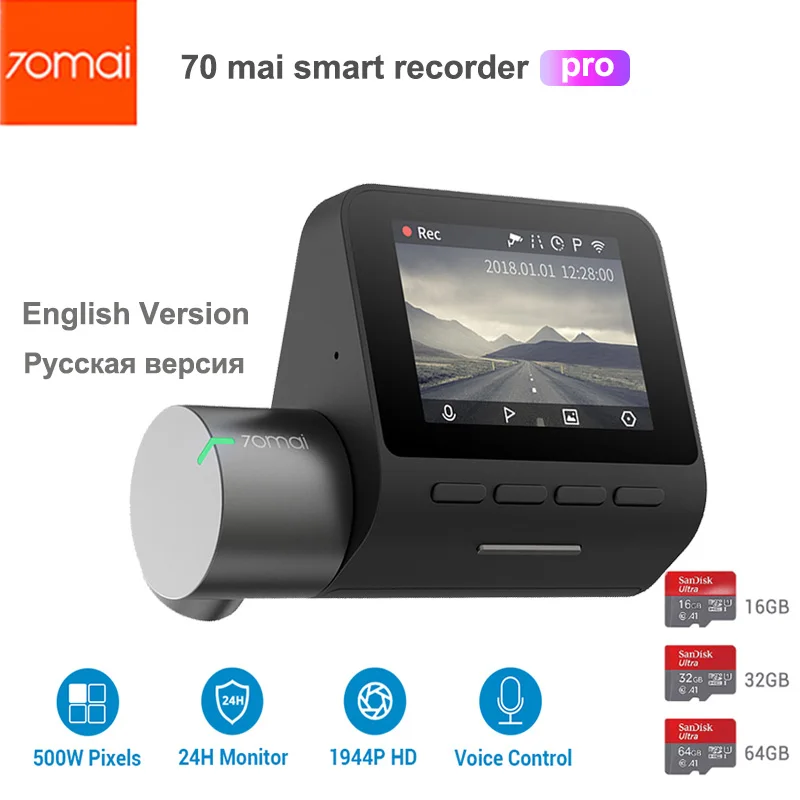 MI 70mai Dash Cam Pro Smart Car 1944P HD Video Recording With GPS ADAS WIFI Function 140 FOV Sony Camera English Voice Control