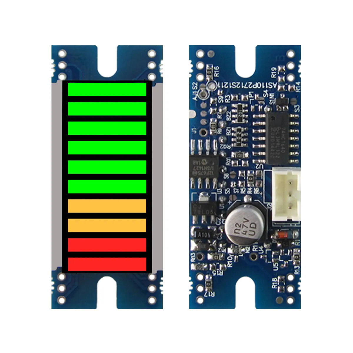 Battery Indicator 10seg  LED Bargraph Display Module, DC5V Power Supply, 0-5V Input Signal, 2Red+2Yellow+6Green battery indicator 10seg led bargraph display module dc5v power supply 0 5v input signal 2red 2yellow 6green