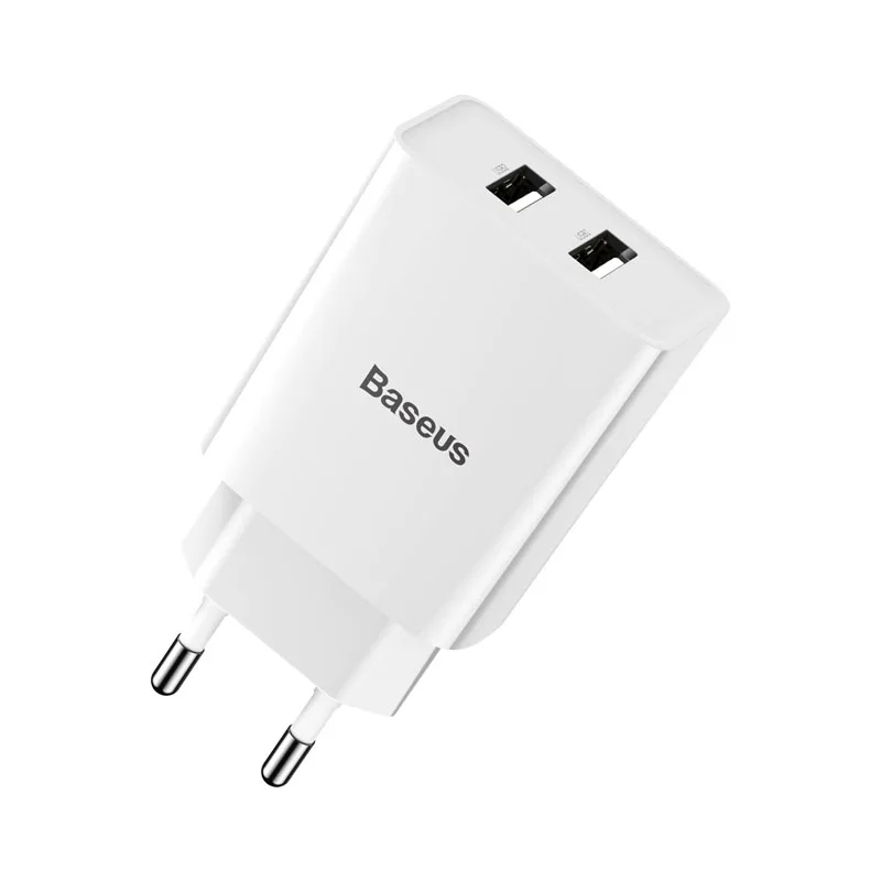 Baseus mi ni Dual USB зарядное устройство с европейской вилкой, настенное быстрое зарядное устройство для iPhone, samsung, Xiaomi mi, huawei, портативное зарядное устройство для мобильного телефона - Тип штекера: EU White