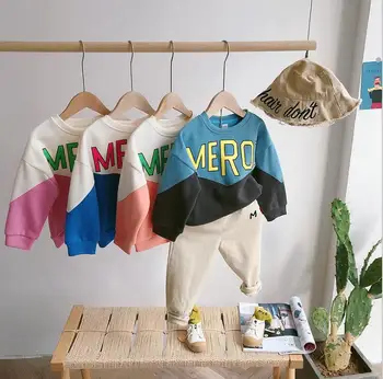 

2020 new girls boys patchwork t-shirt spring cotton fashion kids sweatshirt 3-8t HJ438