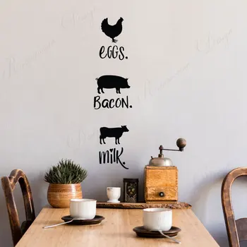 

Farmhouse Style Kitchen Wall Decals With Chicken, Pig, And Cow, Eggs, Bacon, Milk Wall Sticker Vinyl Home Decoration Mural 4370