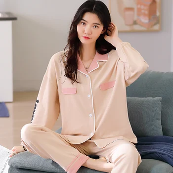 

Solid color Pajamas Set Girl Sleepwear Pijamas Long Pyjamas For Women Suit Female mujer Clothing Set 2020 Nightwear