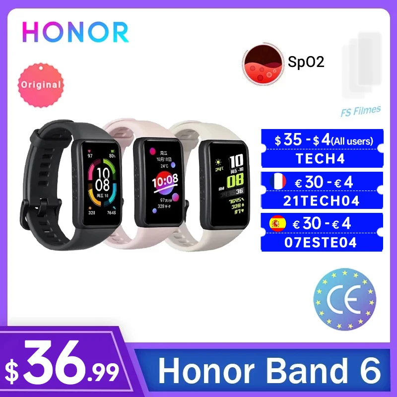 Honor Band 6 CN/GB Version SmartBracelet Multi-language 1.47 Inch Swimming Waterproof Fitness Heart Rate Monitoring Music Call |