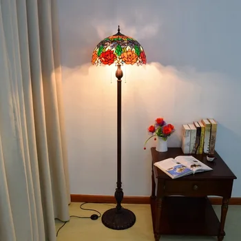 

40 cm Nordic sitting room dining-room floor floor lamp American tiffany stained glass pastoral bar lamp roses