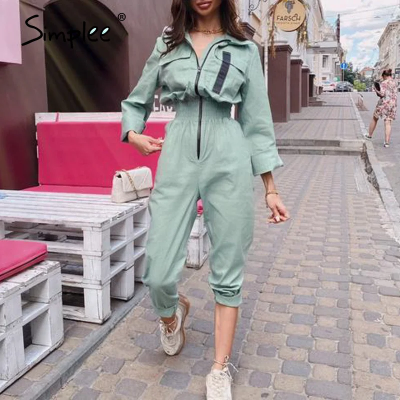 Simplee Solid color zipper women's Jumpsuit High waist slim fit women's long Bodysuit Fit Street women's autumn Jumpsuit 2020 Simplee Solid color zipper women's Jumpsuit High waist slim fit women's long Bodysuit Fit Street women's autumn Jumpsuit 2020