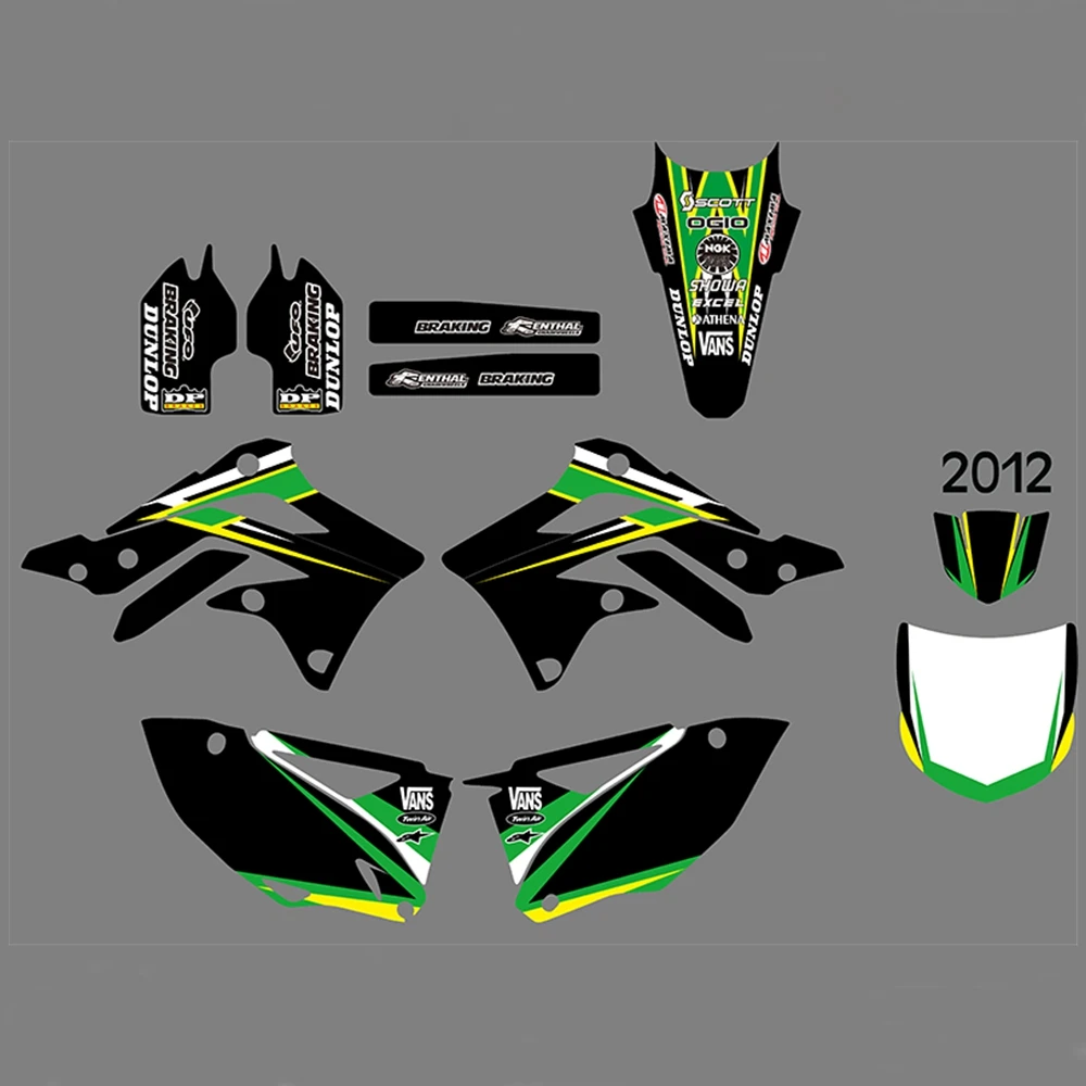 Для KAWASAKI KXF450 2012 Графика наклейки на заказ Номер Наименование лента 3M Полный мотоцикл Фоны аксессуары