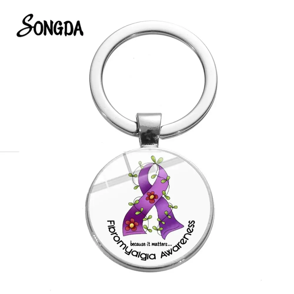 Брелок для ключей с изображением фибромилгии цветочный принт пурпурная лента