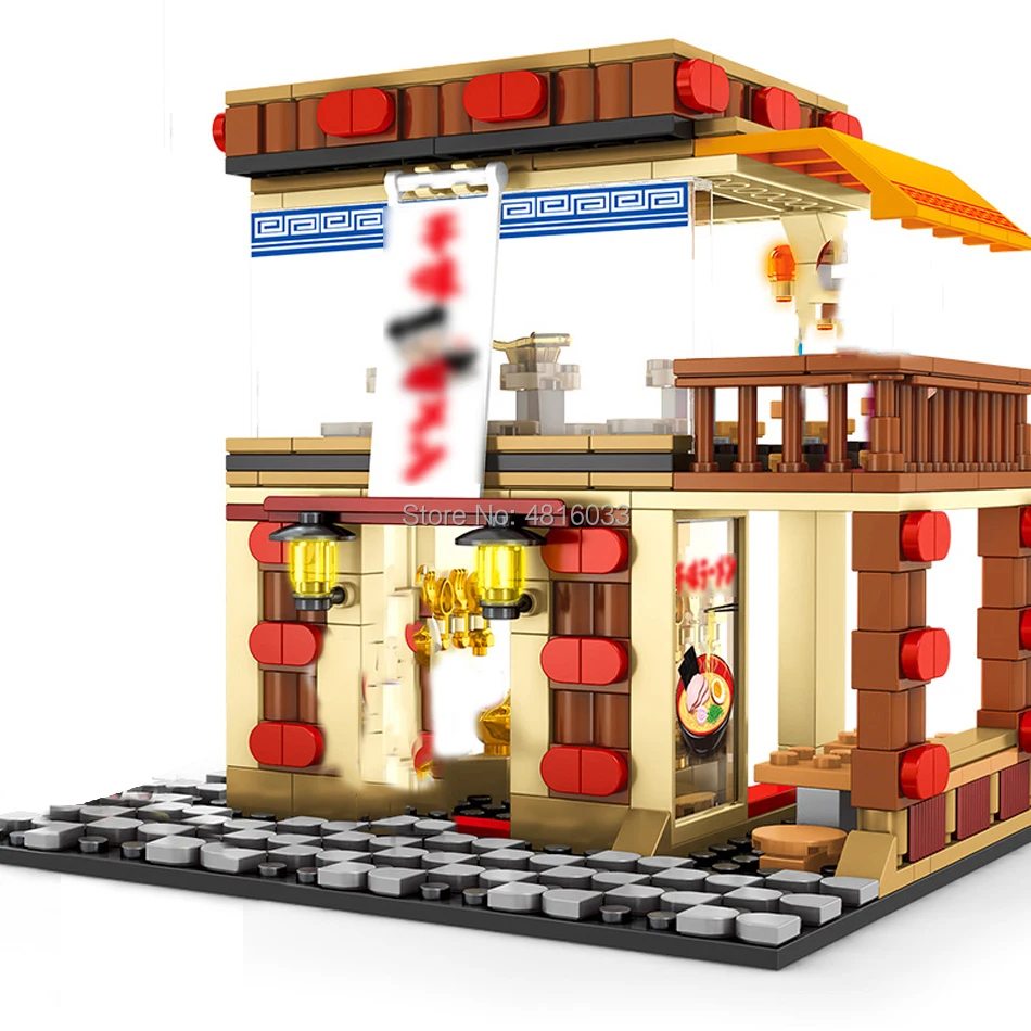 

Ramen Restaurant Florist Compatible legoinglys City Mini Street View With Mini Figures Street Shop Building Block Toys Kids Gift