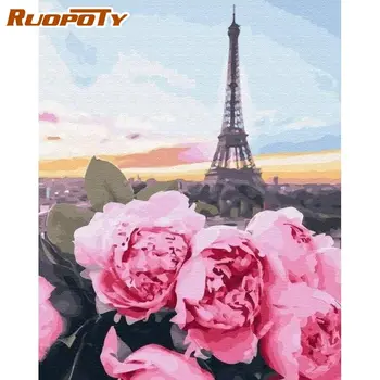 

RUOPOTY Pink Flower With Towel Paint By Numbers For Adults Children HandPainted Home Decoration Digital Picture Drawing Canvas