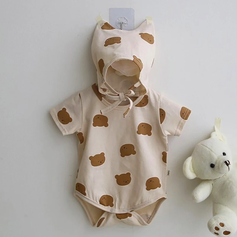 Cotton Baby Bodysuit with Bear Print for Summer