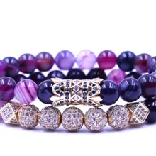 8 мм 2 шт./компл. chy4 золото эластичные отрегулировать природа фиолетового бисера micro pave cz Циркон кубического циркония трубки браслет ювелирные изделия