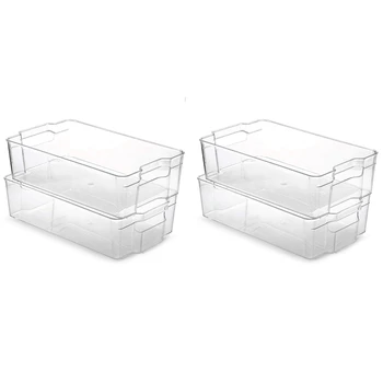 

Set of 4 Refrigerator Organizer Bins Stackable Fridge Organizers Clear Plastic Pantry Storage Rack Food Storage Bins