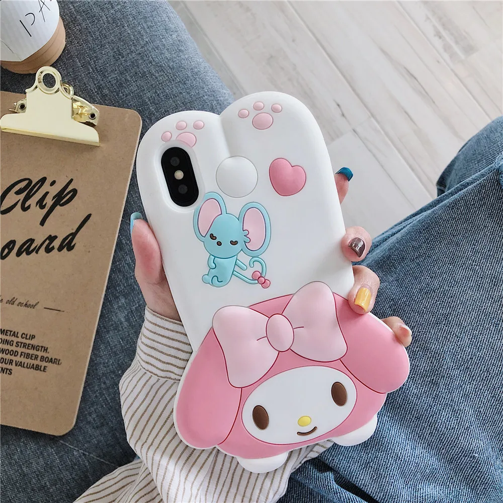 3D Аниме My melody Hello kitty Мягкий силиконовый чехол для телефона для iphone 11 pro max 6 7 8 plus X XR XS MAX Cinnamoroll Lanyard Cover - Цвет: 1